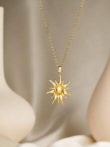 1 peça de colar de luxo em aço inoxidável banhado a ouro 18K com pingente de sol, sol, pedra branca incrustada, olho de tigre, hipoalergênico, adequado para namoradas, uso diário, deslocamento, atividades ao ar livre