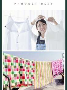 1 Pc (1000cm/394in) Steel Core Clothesline, Wind Resistant No Drill Needed Extra Long Steel Cord Clothesline With 2 Hooks, Outdoor/Indoor Drying Rope, Camping Accessory