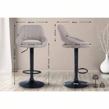 CLP Taburete De Bar Milet Ustable En Altura And Giratorio I Silla Alta De Cocina Moderna En Tela Con Base Metca Color:Gris Color Del Marco:Negro - 灰色的 - 查看 2