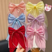10pcs Random Assorted Women's Starry Sky Pearl Rhinestone Bow Ribbon Lace Bow DIY Accessory For Bag, Clothing, Hair Clip
