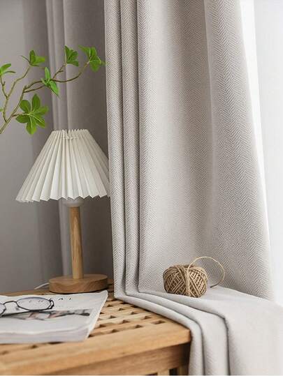 1pc Solid Color Blackout Herringbone Curtain, Chenille Fabric Curtain Panel, Minimalist Elegant For Bedroom, Living Room, Balcony, Daily Casual Home Decor