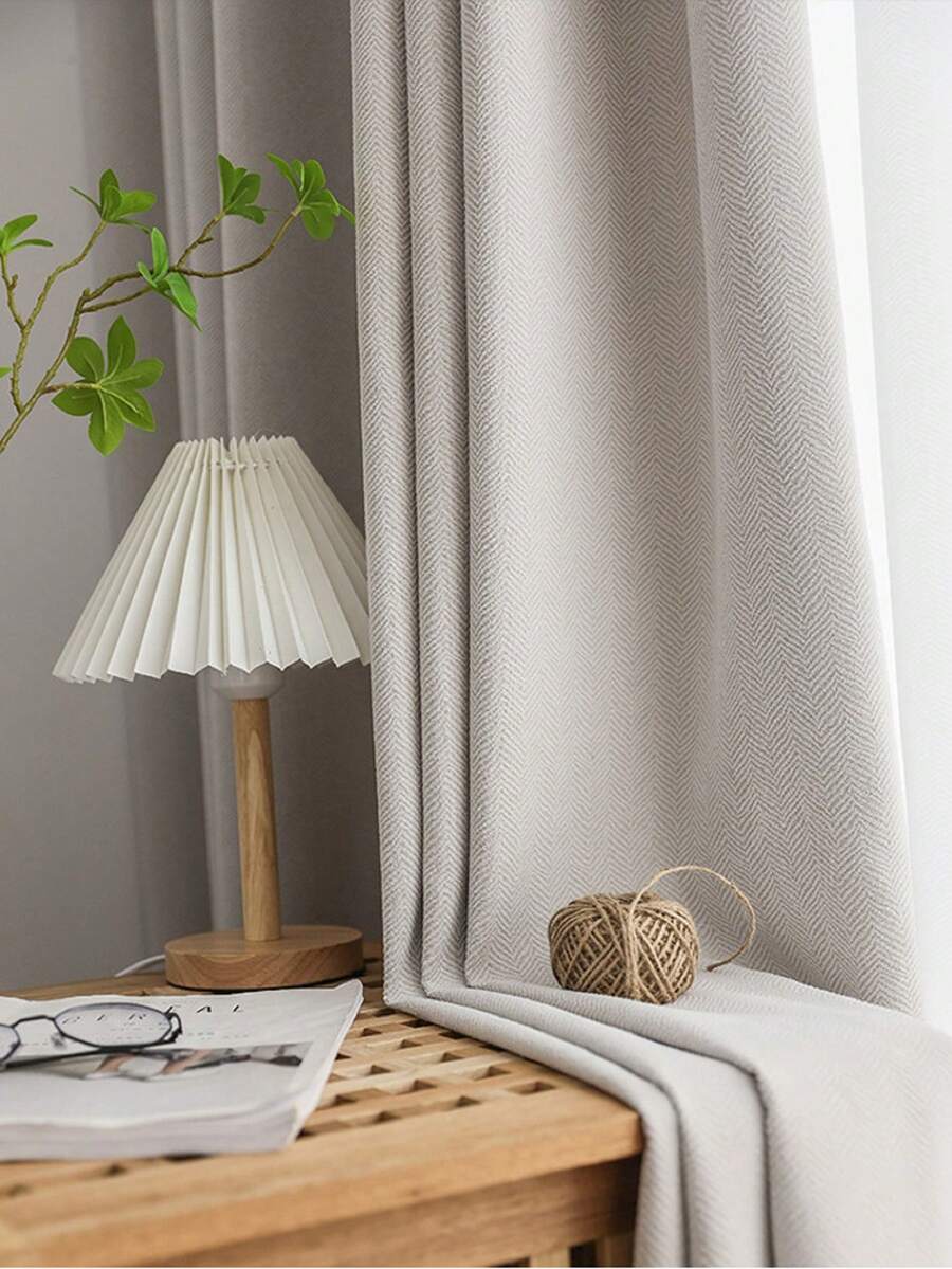 1片纯色遮光人字纹窗帘，雪尼尔面料窗帘，简约优雅，适用于卧室、客厅、阳台、日常休闲家居装饰 - 米色 - 查看 1