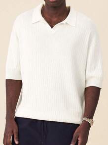 Unisex Spring/Summer Loose Casual Polo Collar Knit Short Sleeve Top, Simple Design, Business/Retro Style, Europe/Asia