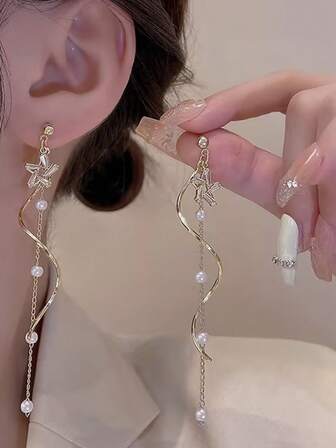 GARMEND 1 par de pendientes glamorosos con borlas con estrellas brillantes para mujer
