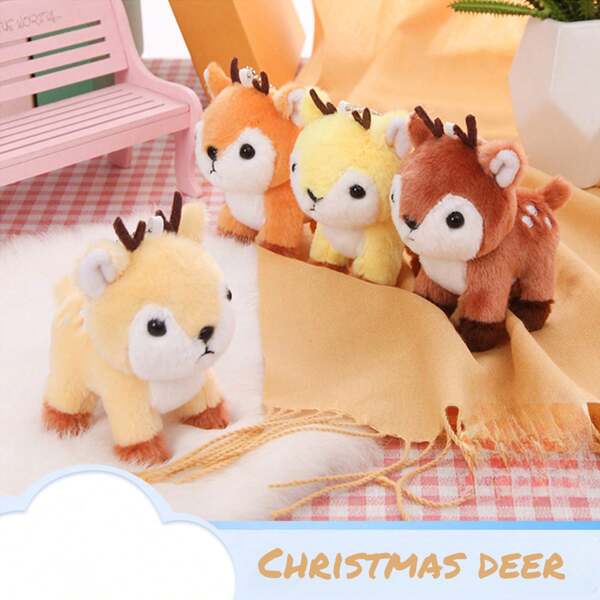 4 Pcs Mini Woodland Animals Plush Toys Gift, Plush Deer Stuffed Animal Deer Plush Toy, Stuffed Keychain For Birthday Party Centerpiece Decor Classroom Prizes