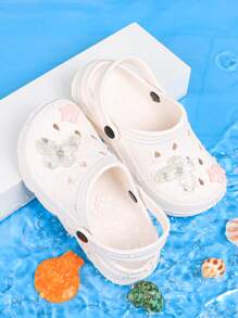 Zuecos de madera con perlas para niñas, zapatos de jardín, sandalias ligeras y cómodas de suela calada con adorno de lazos - Apropiados para el hogar, el jardín y exteriores, Pantuflas de EVA para niñas
