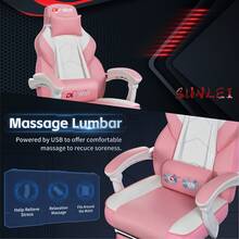 JAMFLY Gaming Chair For Adults, Ergonomic PU Leather Office Chair With Headrest & Footrest, Video Game Chairs With Massage Lumbar Support, Height Adjustable Computer Chair With 360° Swivel,Pink - Hồng - Xem 10
