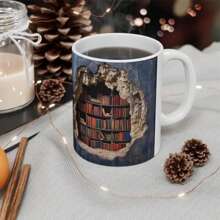 1pc, Book Shelf Coffee Mug, Ceramic Coffee Cups, Bookshelf Break Through Water Cups, Summer Winter Drinkware, Gifts
