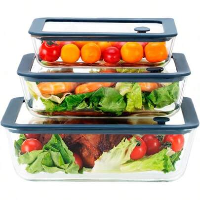 EasyWare JUMBO - Contenedores de VIDRIO, Recipientes para Alimentos, Tapas Cierre Fácil y Herméticas a prueba de fugas, Cocina, Horno, Refrigerador, Congelador (SET 10 RECIPIENTES JUMBO (20 PCS)) VUFQ