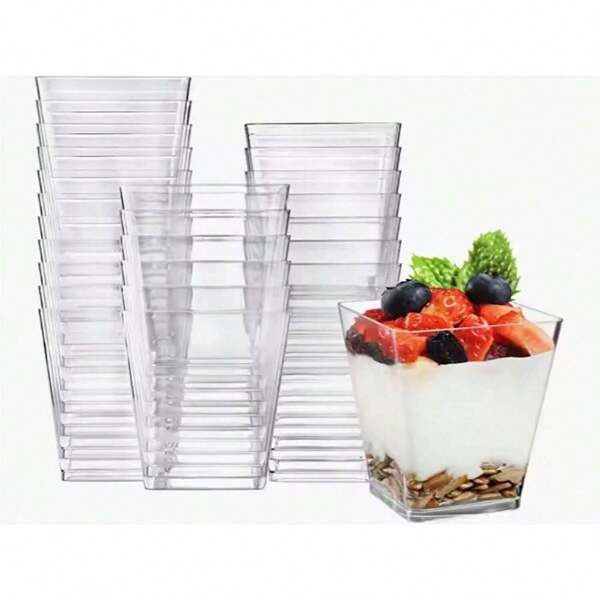 10/20/25/50/100 piezas Taza cuadrada para mousse, vaso de postre, recipiente para helado y ensalada de frutas, set de vasos reutilizables para frutas