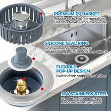 Colador de drenaje de fregadero de cocina 3 en 1 y tapón de fregadero, piezas de instalación de enchufe de acero inoxidable y fregadero con cesta antiobstrucción, se adapta al orificio de drenaje de - pago - Ver 9