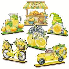 6pcs Wooden Lemon Sign Decorations, Rustic Wood Plaques Summer Decor For Table, Party, Kitchen (Lemon)