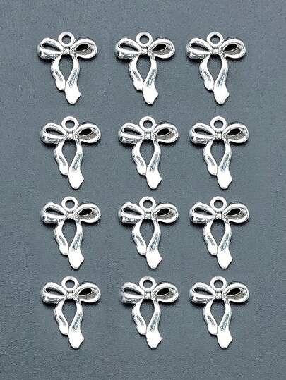 12pcs Fashion 3D Zinc Alloy Electroplated Retro Bowknot Pendant Earrings, Necklace Accessories, Key Chain, Bag Buckle, DIY Semi-Finished Jewelry Findings