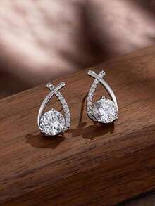 1 Pair Women Elegant Geometric Design Earrings, Classic Simple Style For Daily Wear, Great Gift For Friends - Silver - View 3