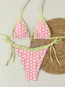 Sexy European & American Style Polka Dot Print Women Bikini Swimsuit - Multicolor - View 3