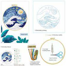 Embroidery Starter Kit - Mountain & Flower Landscape DIY Craft Kit (11ct Cloth, 3-Strand Thread, Full Tools), For Pillow, Hanging Decor, Home Decor, Beginner Video Tutorial Included