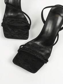 Glamine Women's Fuchsia Square Toe Stiletto High Heel Sandals, Sexy Party Fashion Minimalist Comfortable High Heels, Elongating Legs - Black - View 6