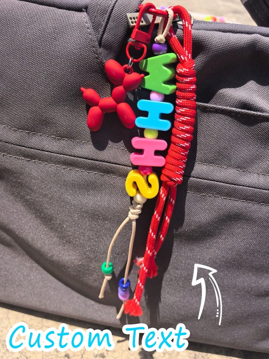Customizable Acrylic Letter Keychain Balloon Dog Rope Beaded Bag Charm Decoration Pendant Personalized Birthday Gift, Holographic - Acrylic Keychain - View 1