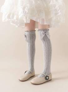 1/2/3 Paar Rhombus Spitze Schleife Mesh Overknee Socken, minimalistisch vielseitig atmungsaktiv Kinder/Schüler Socken
