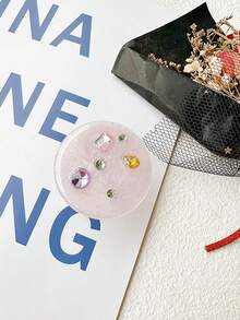 1 Pc Multi-Color Artificial Crystal Rhinestone Round Mobile Phone Holder, Expandable Air Cushion Phone Stand Compatible With IPhone, Android Phone, Gift For Birthday, Family, Friends Push-Pull Phone Grip, Phone Accessories Compatible With IPhone, Android Phone, Gift For Birthday, Family, Friends - Multicolor - View 4