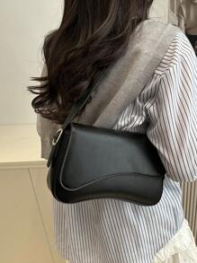 Minimalist Solid Color Shoulder Flap Bag, Classic Textured Crossbody Bag Purse For Women
