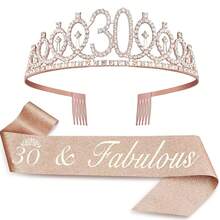 2pcs/Set Birthday Sash And Tiara For Women Including Birthday Crown,It's My Birthday 11th 12th 13th 14th 15th 16th 17th 18th 19th 20th 21th 22th 23th 24th 25th 26th 29th 30th Birthday Sash Ribbon Fabulous Candles And Cake Topper, Birthday Women Gifts For Happy Birthday Party Favor Supplies For Rose Gold Party Accessories