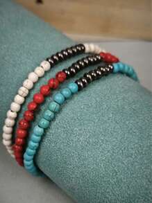 Braccialetto fatto a mano da uomo con perline di pietra naturale da 4 mm, colore argento, ematite