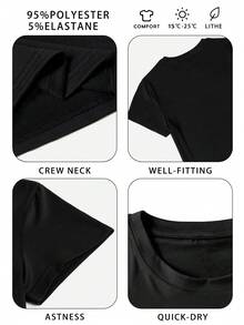 Women's Letter Printed Round Neck Short Sleeve Simple Casual Daily T-Shirt Tops - Black - View 3