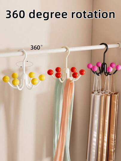 360° Rotating Round Bead Hook Clothes Hanger, Sleepwear Strap Hanger, Hat & Bag Storage, Multi-Function Home Organizer Hanger With 6 Hooks