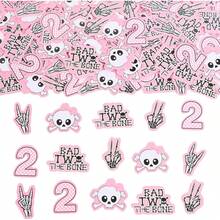 200Pcs Bad Two The Bone Confetti, Pink And Black Bad Two The Bone Birthday Decoration, Double Sided Table Confetti Scatters For Born To Rock Music Theme 2nd Birthday Party Supplies