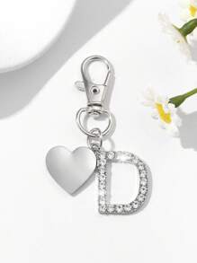 1pc Fashionable European American Luxury Heart Hollow English Letter Shaped Key Chain Pendant, Studded With Rhinestones, Suitable For Women Car Key, Bag Decor, Birthday Gift