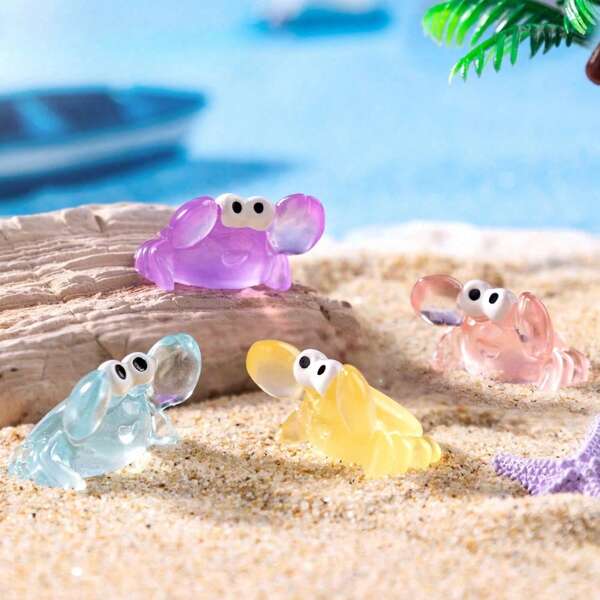 5/ 10/ 20/ 30/ 48 قطعة من سرطانات راتنجية مصغرة تضيء في الظلام، أشكال مصغرة لسرطانات صغيرة للحدائق الصغيرة والديكور تحت الماء وديكور ألعاب حفلات المراهقين (ألوان عشوائية)