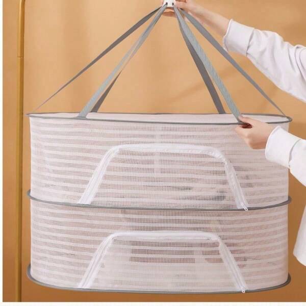 1pc Drying Net Basket For Vegetables And Fish, Wind & Insect Proof, Foldable For Balcony Clothesline Use