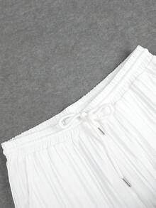Men's Casual Summer Suit, Simple And Solid Men's Shirt Suit, Casual Short-Sleeved Shirt With Striped Buttons And Elastic Waist Trousers, Suitable For Vacation, Casual Wear, Daily Wear, Suitable As A Gift For Family, Boyfriend, Husband. - 白色 - 查看 5