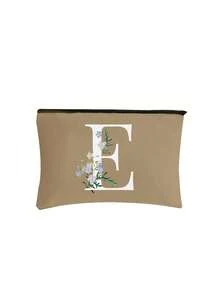 Initial Letter A-Z Flower Print Makeup Bag,Portable Toiletry Bag,Initial Pouch,Zippered Cosmetic Bag,Multi-Purpose Wash Bag,Storage Bag,Daisy Flower Pattern,Cosmetic Pouch For Small Items Storage,Clutch Bag, Lightweight Foldable Storage Bag, Teacher Gift Clutch Bag,Storage For Nurses, Doctors, Teachers Bag, ,Initial Cosmetic Bag,Suitable For Travel, Bridal Party, Or Daily Use, Beach, Mother'S Day Gift, Easter Gift, Birthday Gift
