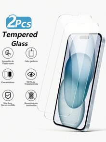 适用于 14/15/16 Pro Max/15 Plus 和 13/11/12 Pro Max/13 Mini 的 2 片装钢化玻璃屏幕保护膜，防刮花