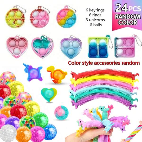 12/24pcs Colorful Assorted Mini Fidget Toys, Fun & Stress Relief Toys, Best Party Holiday Birthday Gift For Children 3+ Years Old! (Patterns, Colors And Others Random)