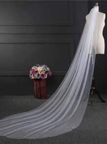 1pc 3 Meters Long 1.5 Meters Wide Simple White Bridal Veil With Train, Suitable For Wedding Wearing