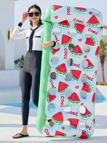 1 pieza Flotador inflable de PVC con diseño de limón y sandía, tumbona adecuada para recreación acuática, fiestas en la piscina, playa de verano, disponible con set de bomba - Multicolor - Ver 7