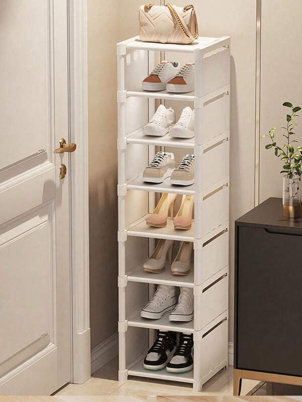 8 Tiers Narrow Shoe Rack Vertical Shelf Stable Organizer Space Saving Storage Cabinet Sturdy Easy DIY Non-Woven Fabric Metal Freestanding Shelves For Closet Entryway Hallway Bedroom