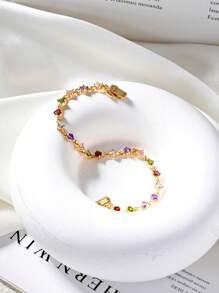 1pc Dopamine Colorful Zirconia 18K Gold Plated Ladies Bracelet.Gorgeous And Colorful Zirconia Decorative Bracelet,Stylish And Simple Summer Jewelry,Elegant Jewelry Gift.Suitable For Daily,Vacation,Party,Wedding,Gift.Valentine's Day Gift,Birthday Gift.