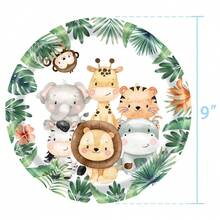 Geschirrset für die Geburtstagsparty mit Dschungeltier-Thema, einschließlich Papptellern und Servietten