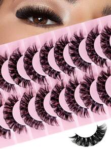 Cílios Postiços de Volume Russo, Cílios Naturais Wispy Falsos de Vison, Pacote com 10 Pares, Cílios de Tira Postiços Falsos, Conjunto para Iniciantes, Maquiagem Diária