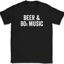 High Quality Beer T-Shirts Beer And 80s Music T-Shirt Funny Drinking Tubular Radical Rock Text Tee - Black - View 1