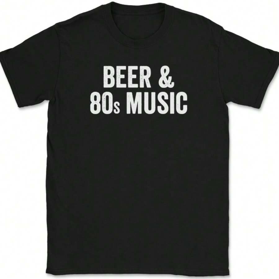 High Quality Beer T-Shirts Beer And 80s Music T-Shirt Funny Drinking Tubular Radical Rock Text Tee - Black - View 1