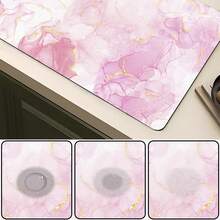 1 pieza Alfombrilla de secado de goma con estampado de textura de mármol rosa, adecuada para cafeterías, restaurantes, cocinas, duradera estera de diatomita para mesa, estera para mascotas - multicolor - Ver 9