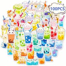 50/100 Stücke niedliche Boba Aufkleber für Wasserflasche, ästhetische Vinyl Getränke Aufkleber für Laptop, Skateboard, Handy, wasserfeste Aufkleber im Großpaket für Jugendliche, Erwachsene, Schulbedarf