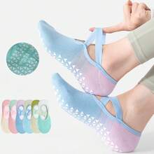 5 pares de calcetines de yoga para mujer, calcetines deportivos de danza antideslizantes de silicona, calcetines de fitness para Pilates de interior