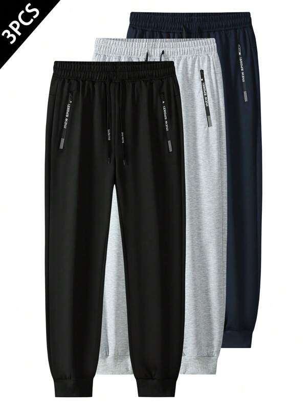 3 Packs Men's Casual Jogger Pants – Loose-Fit Athletic Sweatpants With Zipper Pockets, Elastic Cuff & Drawstring, Lightweight Lounge Trousers For Indoor Relaxation, Outdoor Jogging, Gym Workout & Everyday Wear