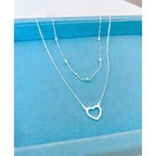 Women's Double Necklace With Balls And Hollow Heart In 925 Silver And 18k Gold Plating - Plateado - Ver 3
